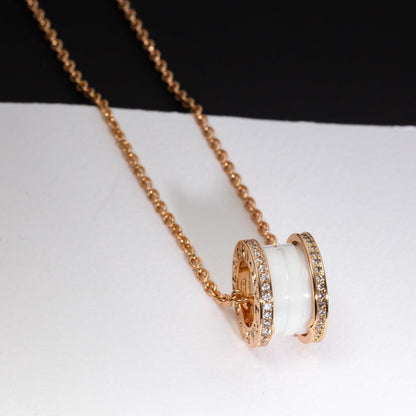 [Renovia Jewelry]ZERO 1 WHITE CERAMIC PINK GOLD DIAMOND NECKLACE