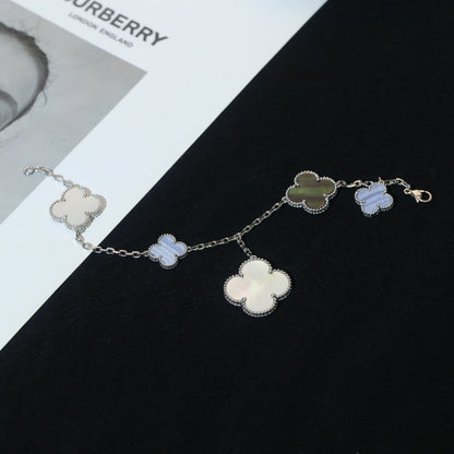 [Renovia Jewelry]CLOVER BRACELET 5 MOTIFS MOP CHALCEDONY SILVER
