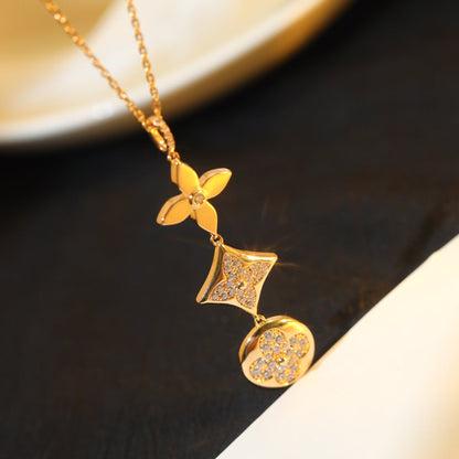 [Renovia Jewelry]STAR AND SUN DIAMOND PINK GOLD NECKLACE