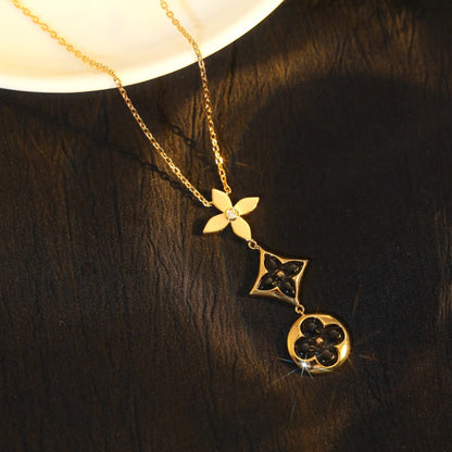 [Renovia Jewelry]STAR AND SUN ONYX PINK GOLD NECKLACE