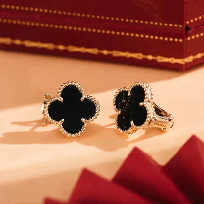 [Renovia Jewelry]CLOVER MEDIUM 1 MOTIFS  ONYX STUD EARRINGS