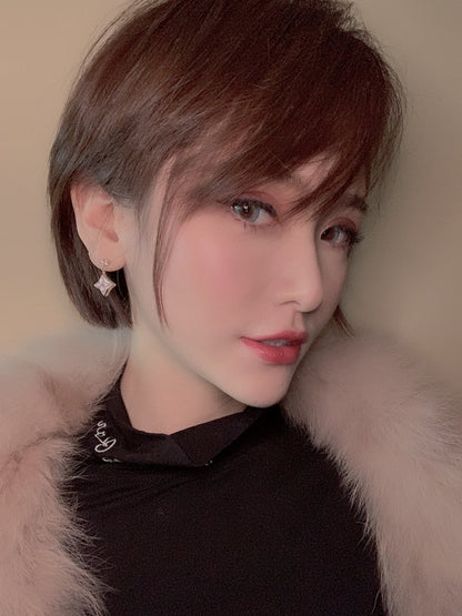 [Renovia Jewelry]DOUBLE STAR PINK GOLD MOP DROP EARRINGS