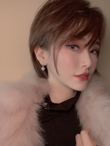 [Renovia Jewelry]DOUBLE STAR PINK GOLD MOP DROP EARRINGS