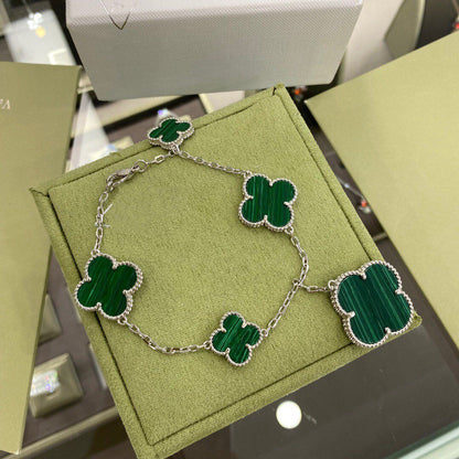 [Renovia Jewelry]CLOVER 5 MOTIFS SIVLER MALACHITE BRACELET