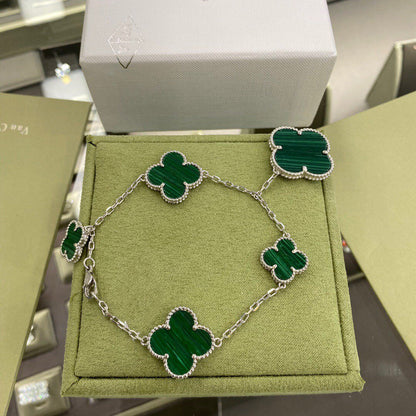 [Renovia Jewelry]CLOVER 5 MOTIFS SIVLER MALACHITE BRACELET