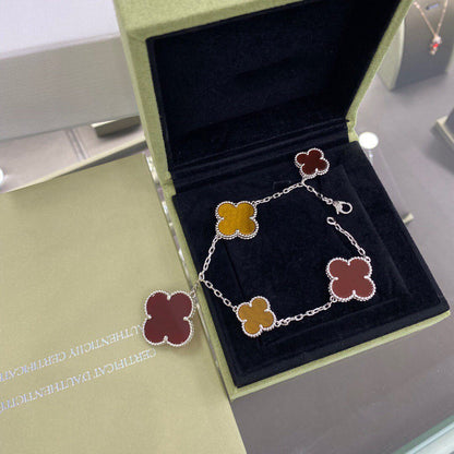 [Renovia Jewelry]CLOVER 5 MOTIFS SIVLER CARNELIAN TIGER EYE BRACELET