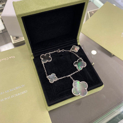 [Renovia Jewelry]CLOVER 5 MOTIFS SIVLER DARK MOP BRACELET