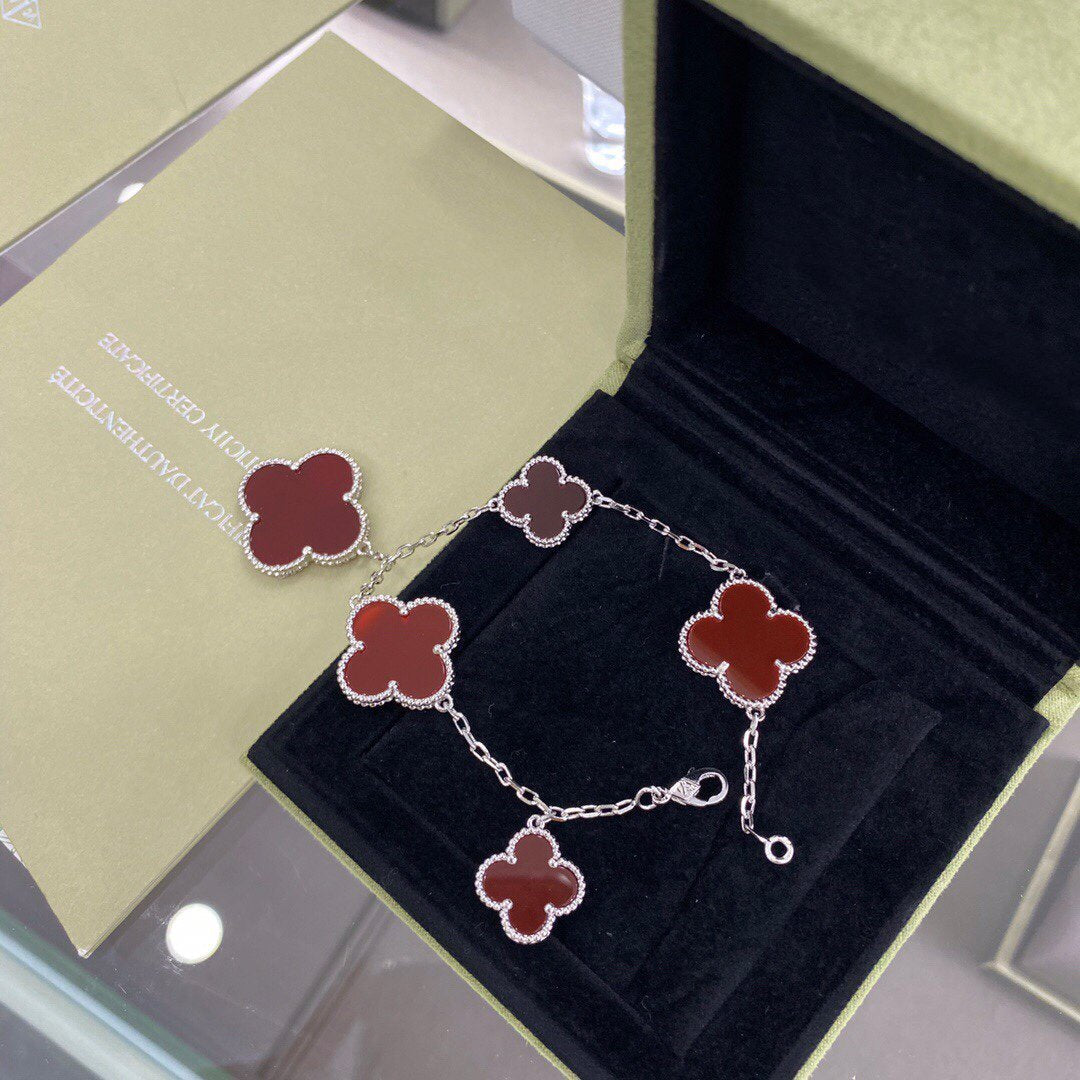 [Renovia Jewelry]CLOVER 5 MOTIFS SIVLER CARNELIAN BRACELET