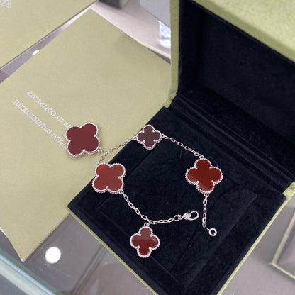 [Renovia Jewelry]CLOVER 5 MOTIFS SIVLER CARNELIAN BRACELET