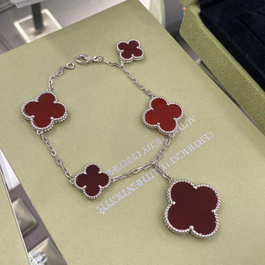 [Renovia Jewelry]CLOVER 5 MOTIFS SIVLER CARNELIAN BRACELET