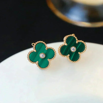 [Renovia Jewelry]CLOVER MEDIUM 1 MOTIFS MALACHITE DIAMOND EARRINGS
