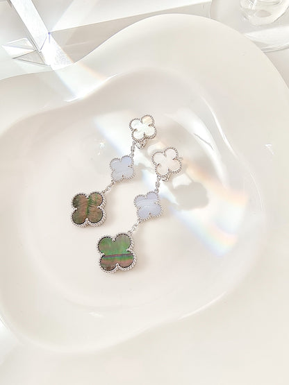 [Renovia Jewelry]CLOVER 3 MOTIFS CHALCEDONY DARK MOP SILVER EARRINGS