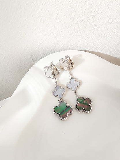 [Renovia Jewelry]CLOVER 3 MOTIFS CHALCEDONY DARK MOP SILVER EARRINGS