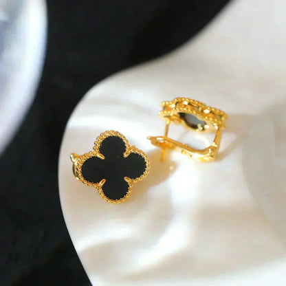 [Renovia Jewelry]CLOVER MEDIUM 1 MOTIFS  ONYX STUD EARRINGS
