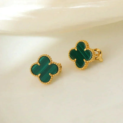 [Renovia Jewelry]CLOVER MEDIUM 1 MOTIFS MALACHITE  EARRINGS
