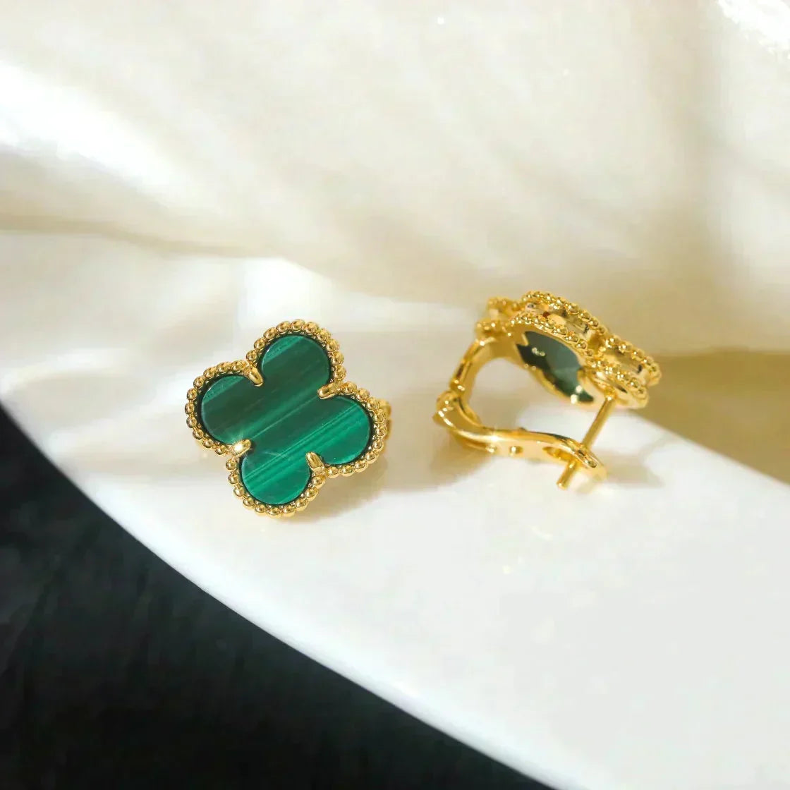 [Renovia Jewelry]CLOVER MEDIUM 1 MOTIFS MALACHITE  EARRINGS
