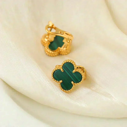 [Renovia Jewelry]CLOVER MEDIUM 1 MOTIFS MALACHITE  EARRINGS
