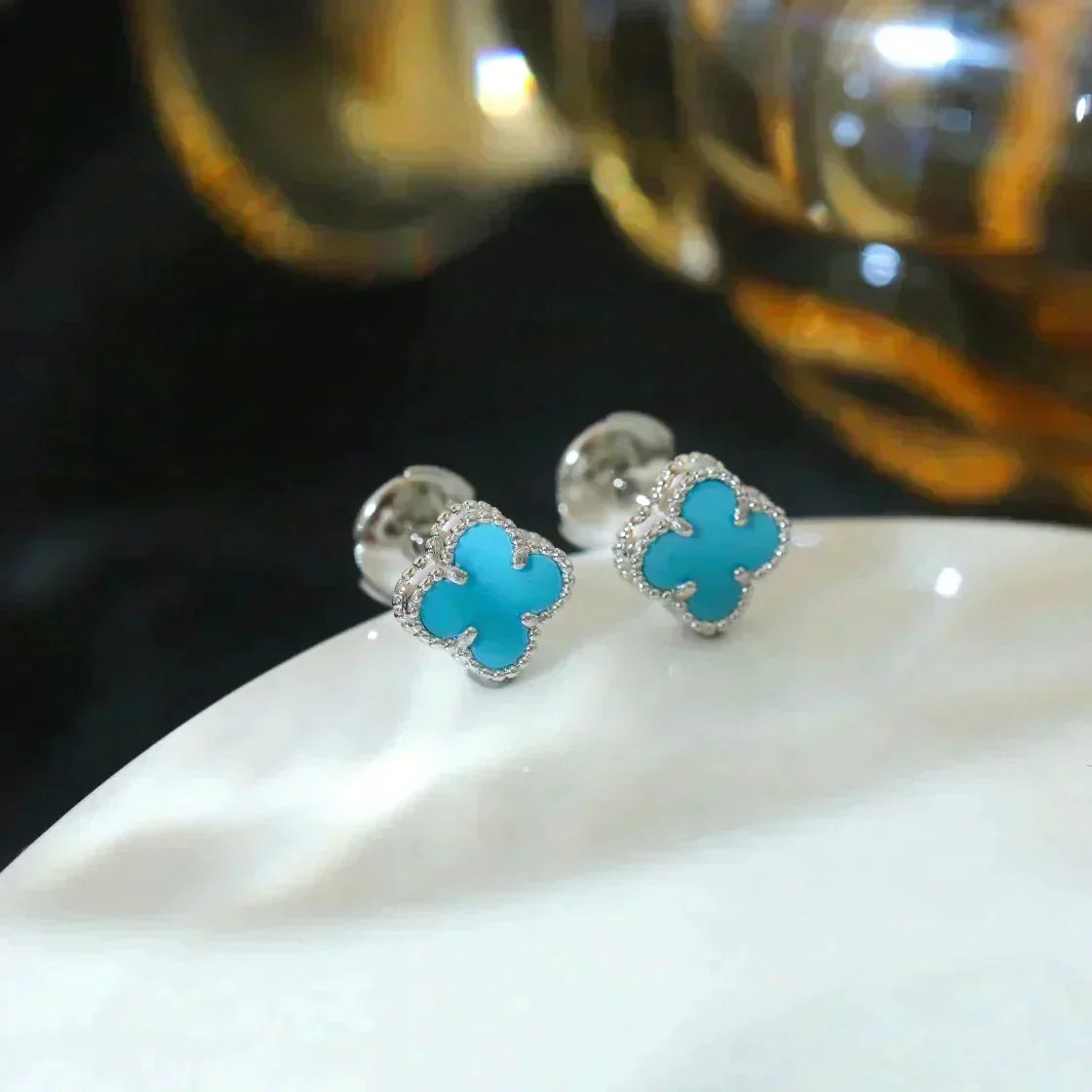 [Renovia Jewelry]CLOVER MINI 9.5MM ONYX STUD EARRINGS SILVER
