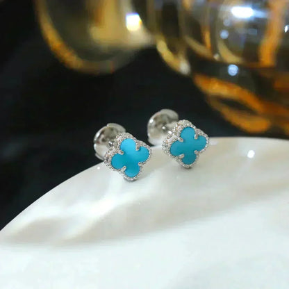 [Renovia Jewelry]CLOVER MINI 9.5MM ONYX STUD EARRINGS SILVER