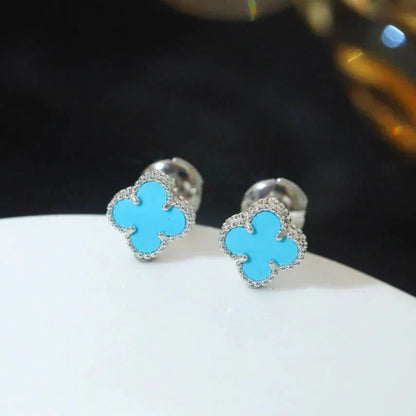 [Renovia Jewelry]CLOVER MINI 9.5MM ONYX STUD EARRINGS SILVER