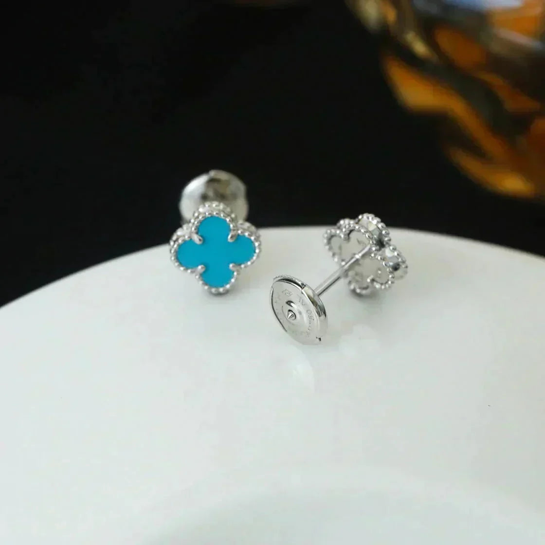 [Renovia Jewelry]CLOVER MINI 9.5MM ONYX STUD EARRINGS SILVER