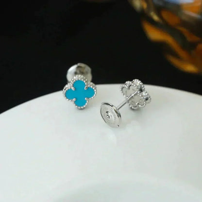[Renovia Jewelry]CLOVER MINI 9.5MM ONYX STUD EARRINGS SILVER
