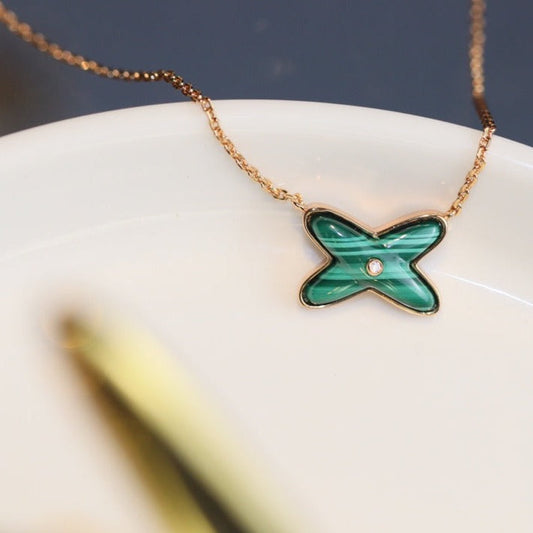 [Renovia Jewelry]JEUX MALACHITE 1 DIAMOND PINK GOLD NECKLACE