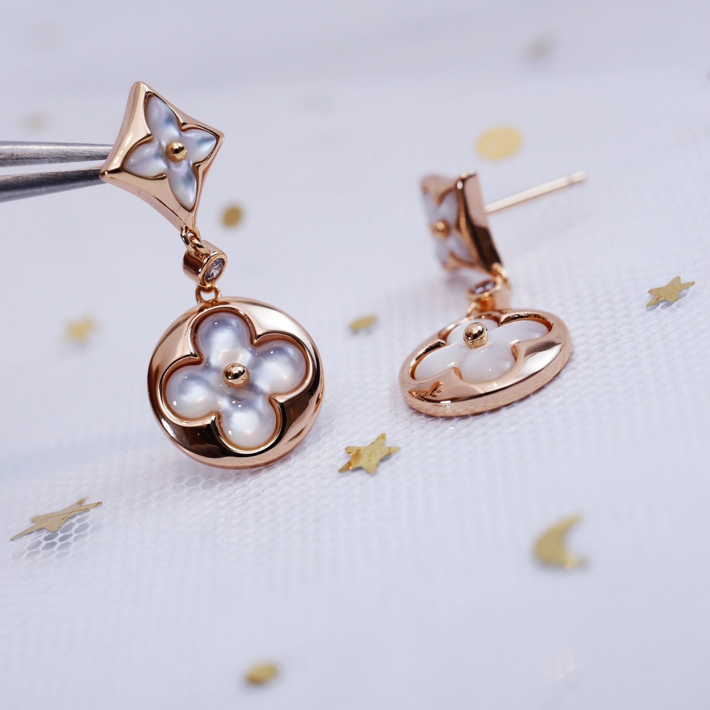 [Renovia Jewelry]STAR AND SUN PINK GOLD MOP DROP EARRINGS