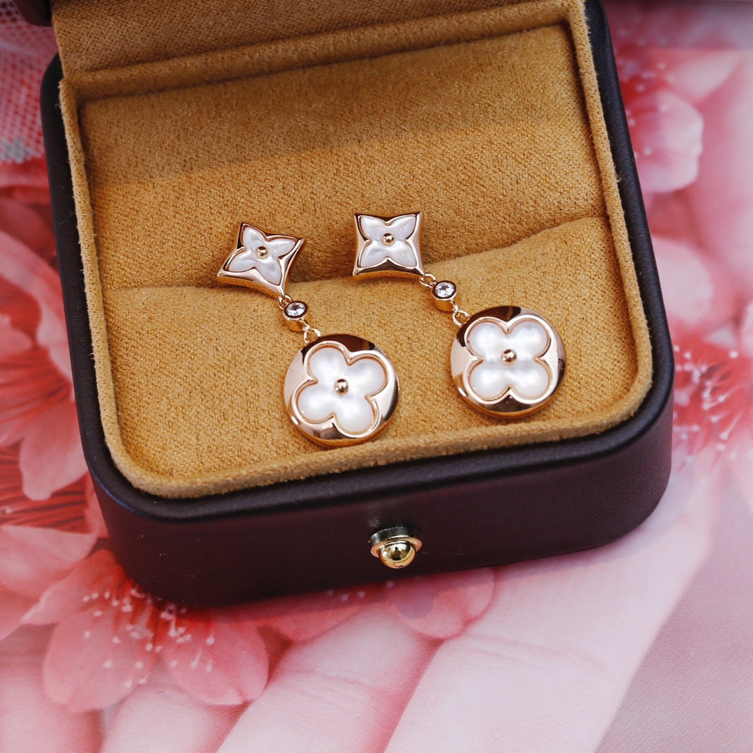 [Renovia Jewelry]STAR AND SUN PINK GOLD MOP DROP EARRINGS