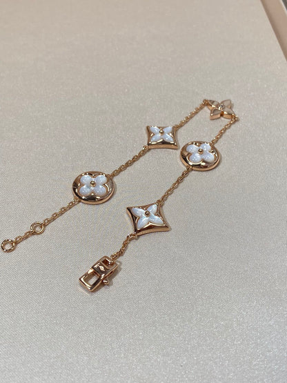 [Renovia Jewelry]STAR AND SUN 5 MOTIF MOP PINK GOLD BRACELET