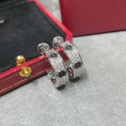 [Renovia Jewelry]LOVE CERAMIC DIAMOND PAVED SILVER EARRINGS