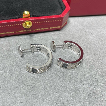[Renovia Jewelry]LOVE CERAMIC DIAMOND PAVED SILVER EARRINGS
