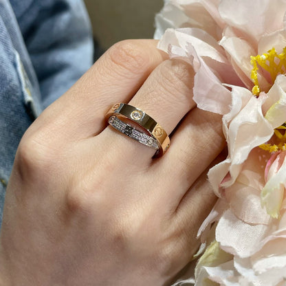 [Renovia Jewelry]LOVE PINK GOLD SILVER DIAMOND DOUBLE RING