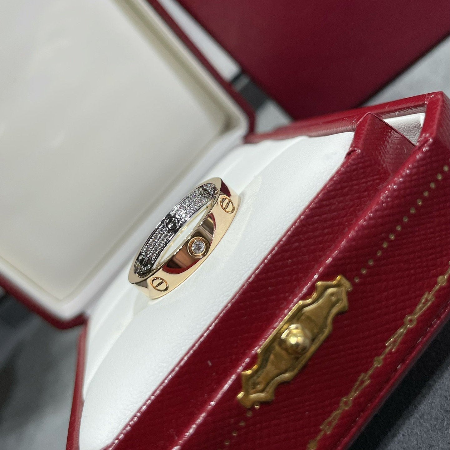 [Renovia Jewelry]LOVE PINK GOLD SILVER DIAMOND DOUBLE RING