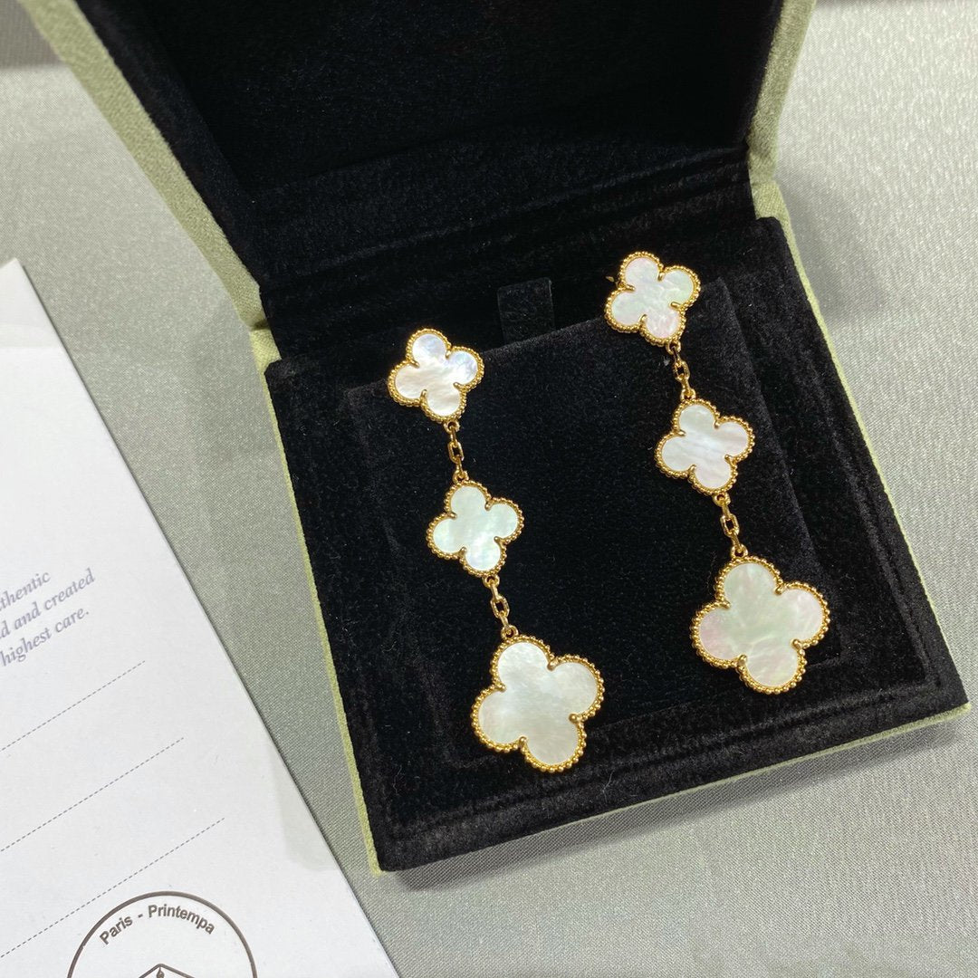 [Renovia Jewelry]CLOVER MOP 3 MOTIFS GOLD EARRINGS
