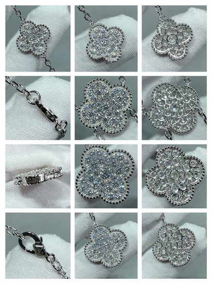 [Renovia Jewelry]CLOVER 6 MOTIF DIAMOND PAVED NECKLACE