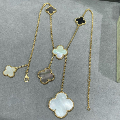 [Renovia Jewelry]CLOVER 6 MOTIF MOP ONYX GOLD NECKLACE