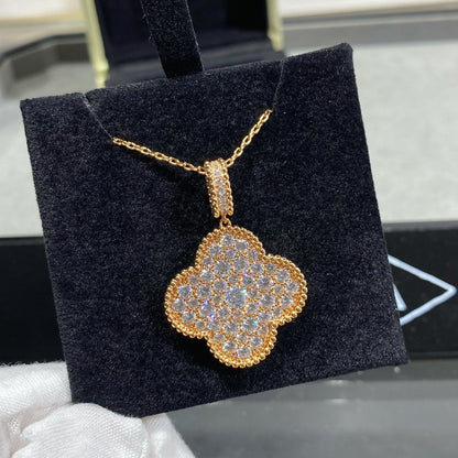 [Renovia Jewelry]CLOVER 25MM LARGE PEDANT DIAMOND PAVED LONG NECKLACE