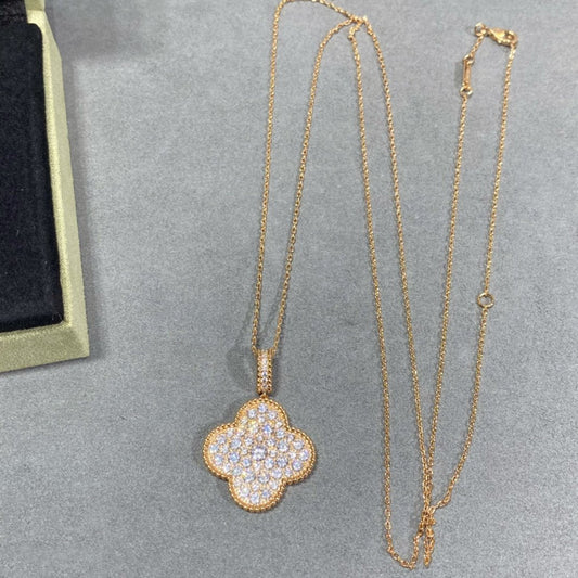[Renovia Jewelry]CLOVER 25MM LARGE PEDANT DIAMOND PAVED LONG NECKLACE