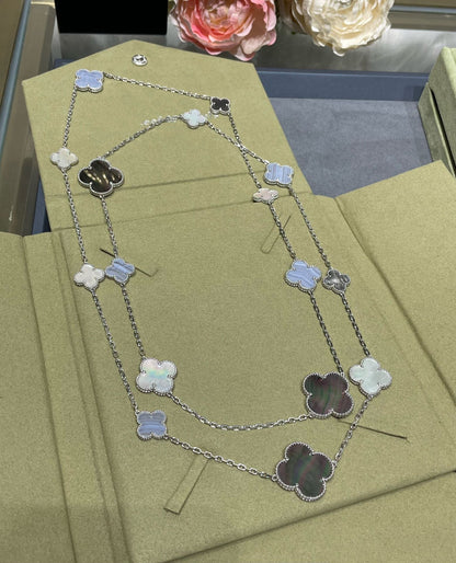 [Renovia Jewelry]CLOVER 16 MOTIF CHALCEDONY MOP SILVER NECKLACE