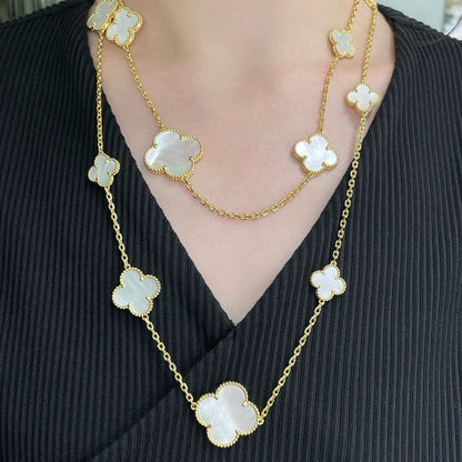 [Renovia Jewelry]CLOVER 16 MOTIF WHITE MOP GOLD NECKLACE