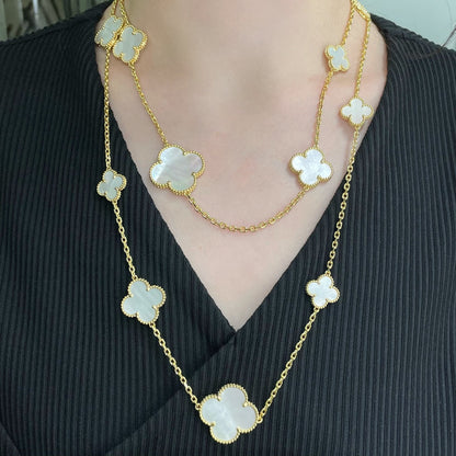 [Renovia Jewelry]CLOVER 16 MOTIF WHITE MOP GOLD NECKLACE