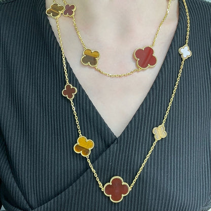 [Renovia Jewelry]CLOVER 16 MOTIF CARNELIAN TIGER EYE ROSE GOLD NECKLACE