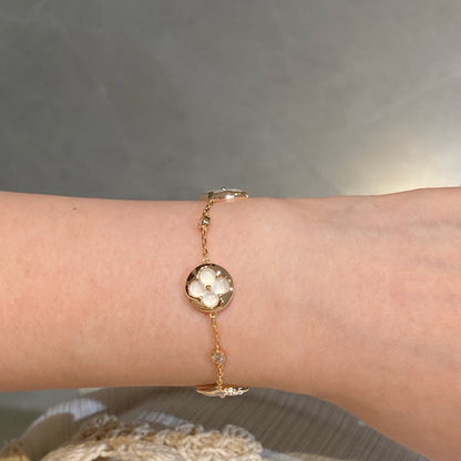 [Renovia Jewelry]STAR AND SUN 4 MOTIF WHITE MOP PINK GOLD BRACELET