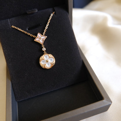 [Renovia Jewelry]STAR AND SUN WHITE MOP 2 MOTIF PINK GOLD NECKLACE
