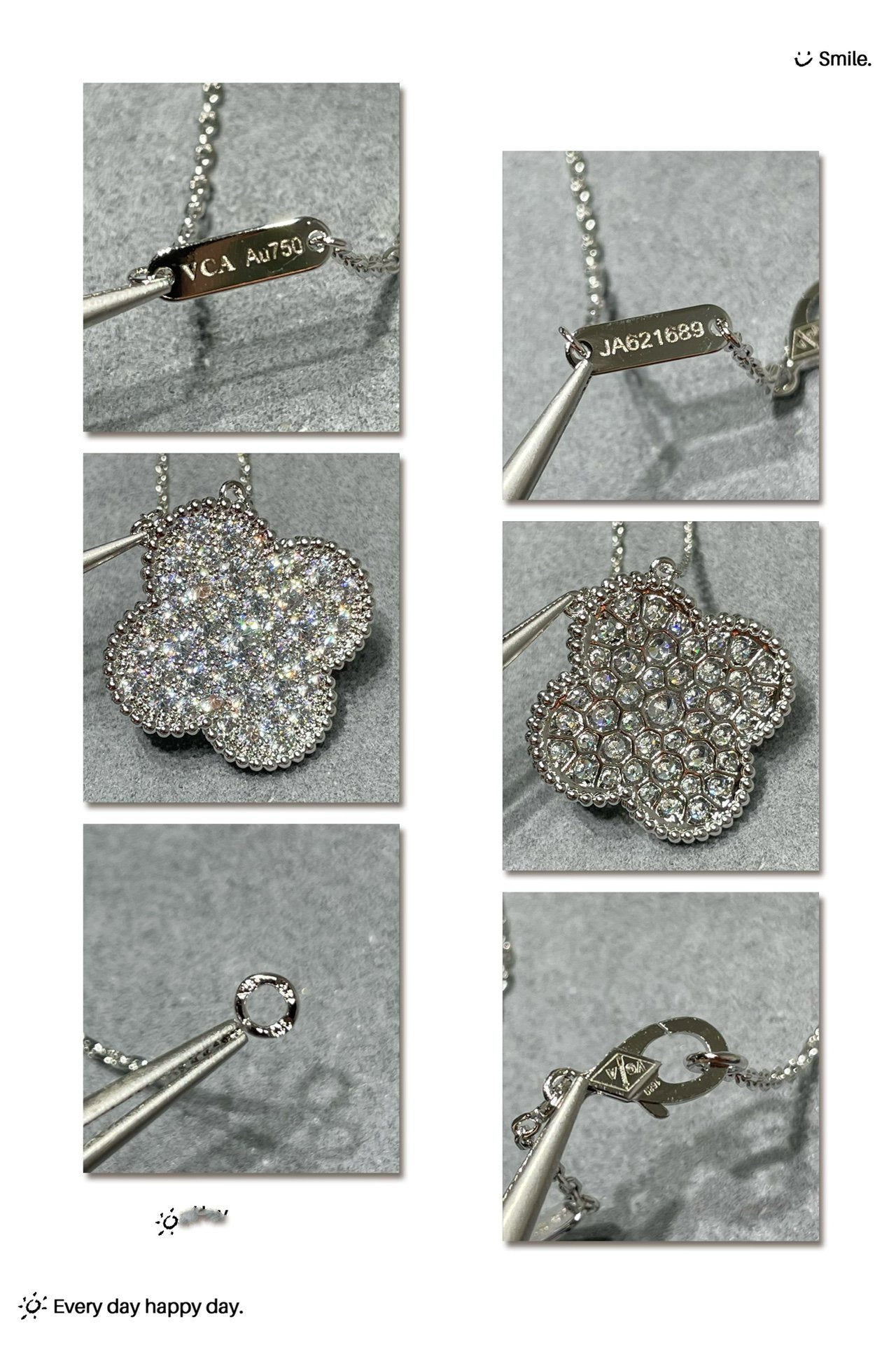 [Renovia Jewelry]CLOVER 25MM LARGE PENDANT DIAMOND PAVED SILVER NECKLACE