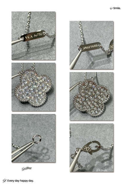 [Renovia Jewelry]CLOVER 25MM LARGE PENDANT DIAMOND PAVED SILVER NECKLACE