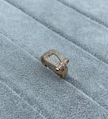 [Renovia Jewelry]Wide Hoof-Shaped Diamond-Studded Ring