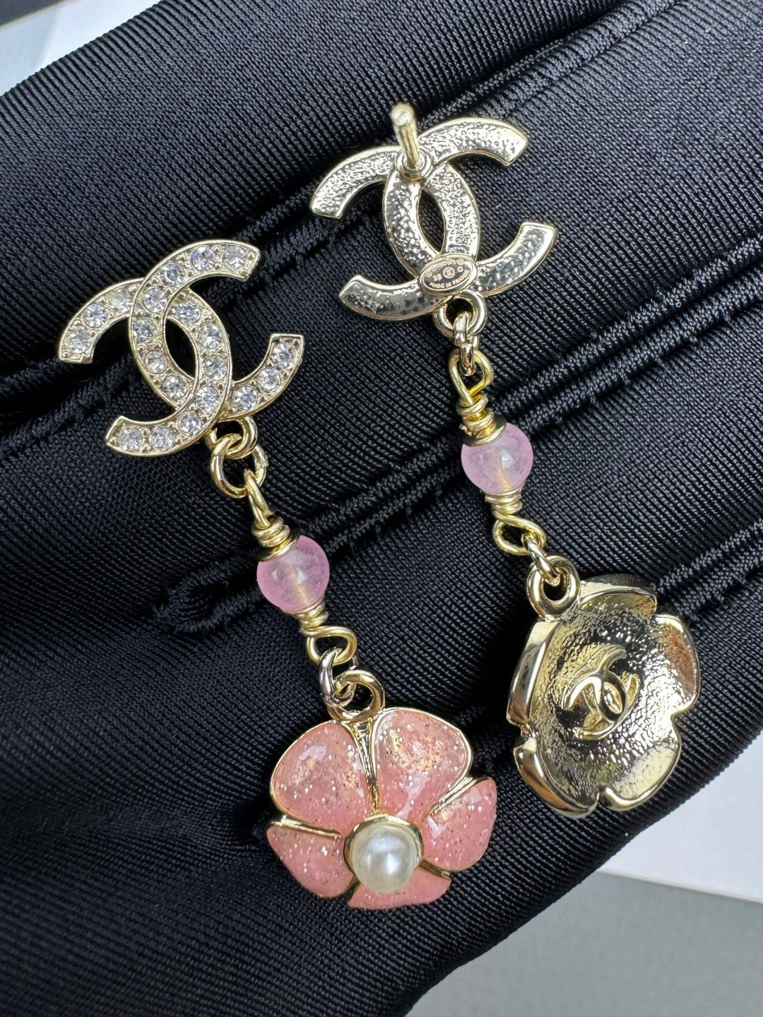 [Renovia Jewelry]26C Pink Camellia Enamel Pendant with Double C Earrings