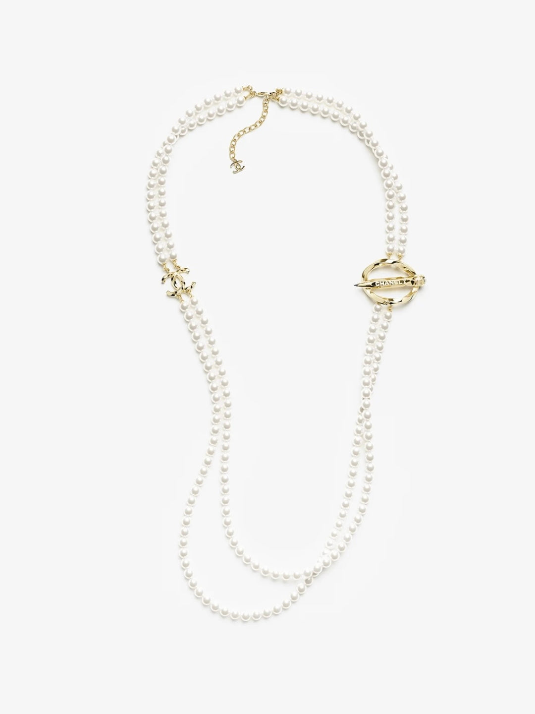 [Renovia Jewelry]25K Pencil Double C Double-Layer Pearl Sweater Chain